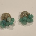 Cha Cha Vintage Green Signed Coro Gold Tone Beaded Clip On Earrings Photo 6