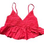 Urban Outfitters Shirred Ruffle Crop Top Women's Size Medium 100% Cotton Red Photo 0