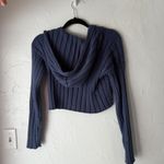 Aeropostale Navy Blue Ribbed Cropped Hoodie Double Zip Up Long Sleeve Women's M Photo 8