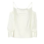 Milly RTR sz Large white satin Robin cowl neck off open shoulder cuffed top Photo 3