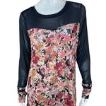 LOGO By Lori Goldstein Printed Sheer Top with Solid Details Medium Black Photo 0