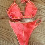 SheIn Bright Orange Bikini Yellow Trim Triangle Cheeky L Photo 4