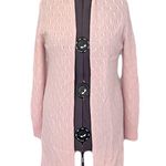 Cortland Park Cashmere Light Pink ‘Sophie’ Cable Knit Long Open Cardigan, Size M Size M Photo 0