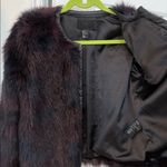 H&M Faux Fur Burgundy + Navy Toned Faux Leather Trim Coat Photo 10