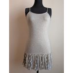 Oddi Anthropologie By  Mini Dress Rayon Stretch Knit Gray Lace Ruffle Hem S NWT Photo 1