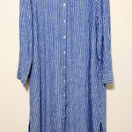 J. Jill Linen Button Down Shirt Dress Size Large Striped Midi Blue Beach Photo 0