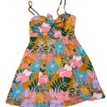 City Vibe Dress Retro Floral Resort Size Small Mini Bow Cut Out Vacation 70s Photo 0