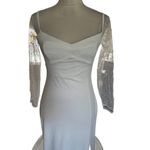 Lulus Wedding Gown Sheer Beaded Sleeves Side Slit Train V Photo 2