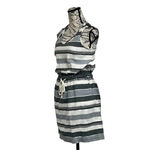 Lou & grey  Gray Striped Blouson Tank Dress XS Drawstring Waist Pockets Coastal Photo 2
