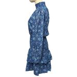 Kourt Sz Small Blue Paisley Print Luke Dress Tiered Mini Skirt Smock Waist/Neck Photo 1