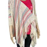 Maurice's Womens Cardigan Sweater Crochet Back Striped Fringed Open Front Medium Photo 1