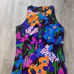 Vintage 60s Mod Mini Shift Dress Purple Floral Print Sleeveless Floral XS Retro Size XXS Photo 2