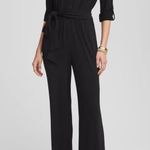 Chico's Chico’s Jersey Maxi Jumpsuit Roll Tab Long Sleeve Button Front Black XXL 20/22 Photo 0