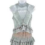 Boutique  Unbranded Mini Dress Sleeveless High Neck Lace Ruffle Sage Mint Blue Photo 81