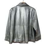 Chicos Womens Metallic Genuine Leather Jacket Size XL Silver Maximalist Mob Wife Photo 3