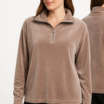Pink republic  Taupe Velvet Quarter Zip Long Sleeve Pullover Sweatshirt Size‎ XL Photo 0