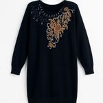 80s Vintage LARISA Black Embroidered and Beaded Knit Midi Sweater Dress Size L Photo 1