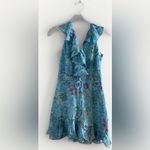 Saloni Tilly Blue Print Floral Silk Shirt Dress Sorrel Teal Bloom Womens Size 4 Photo 5