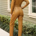 Women's Faux Leather Mustard Yellow Jumpsuit Tan Size M Photo 1