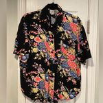 Krazy Kat  Size S Black Floral Flowy Short Sleeve Collared Button Down Shirt 90s Photo 0