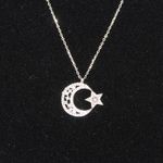 Brilliant Crystal 925 Sterling Silver Moon & Star Necklace Turkish Flag Photo 5