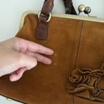 Patricia Nash Rora Frame Satchel Bag Brown Suede Leather Tan Flower Appliqué Photo 5