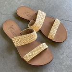 Joie  Size 37 Two Strap Leather Flat Slide Sandal Cream/Brown Neutral Photo 0