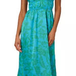 Adrianna Papell NWT Blue Floral Print Smocked Waist Dress Size 14 Photo 0