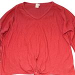 Paper Crane  Orange Long Sleeve Tie Front Crop Top Photo 2