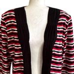 Toula Cardigan Sweater Black Red White Ruched 3/4 Sleeve Open Front Large Photo 2