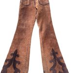 1960s Brown Suede Leather Pants Embellished Bell Bottoms Size 30 Photo 0