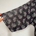 Anna Sui  Black Ditsy Floral Blouse Womens L Sheer Boho Peplum Long Sleeve Top Photo 3