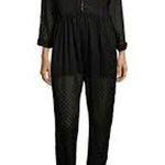 IRO Black Gleda Polka Dot Burnout Sheer Perforated Eyelet Jumpsuit Womens 38 Photo 1