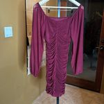 Myone Square Neck Mesh Long Sleeve Ruched Bodycon Cocktail Mini Dress Size Small Red Photo 8