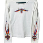 Vintage Y2K Harley Davidson Long Sleeve White / Colorful Flame Thick Tee Shirt Photo 0