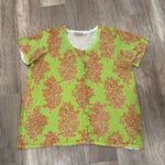 Quacker Factory  Rhinestones Button Front Short Sleeve‎ Cardigan Green Orange 1X Photo 10