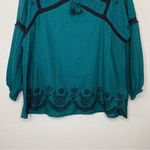 ZARA  Emerald Green Embroidered Eyelet Tassel Long Sleeves Peasant Top Photo 6