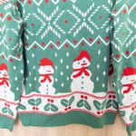Womens Holiday Sweater Size M Green Red Snowman Candy Cane Christmas Soft Cozy Size M Photo 2