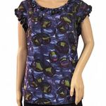 Boden USA NWOT! Boden SILK Abstract Blue Sleeveless Blouse Top Ruffled Neck Lined Size 8 Photo 0