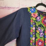 DURGA NAVY SCALLOP TRIM TASSEL NECK EMBROIDERED TAPESTRY FLORAL TUNIC SMALL Red Photo 4