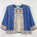 Indigo Blue Souk Hand Embroidered Open Jacket Chambray Size Large Photo 0