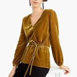 J.Crew NEW Faux-wrap top in Vintage Gold velvet Womens Size 0 Long Sleeve Photo 0