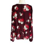 Maurice's  Maroon Floral V-Neck Top Women's Blouse Size Medium | 57-23 Photo 1