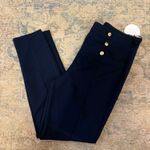 Milk and Honey  NWT Navy High-Waisted Pants with Gold Buttons and Side Zipper Photo 2