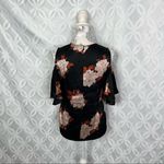 Ganni  Cold Shoulder Floral Satin Ruffle‎ Sleeve Blouse Size XS Photo 8
