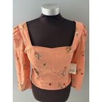 ANA Milkmaid Top Womens Small Orange Floral Crop Boho Festival Babydoll New Photo 1