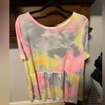 Honeyme Pink and Yellow Short Sleeve Tiered Tunic Photo 0