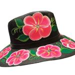 HAT MEXICAN Artisanal Hand Painted Fedora Floral Sombrero Panama Bohemian Black Photo 2