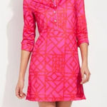 Vineyard Vines  Sankaty Bamboo Lattice Margo UPF Shirt Dress 3/4 Sleeve Pink XL Photo 0