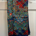 Vintage 90s Satin Silk Blend w/ Paisley & Plaid Print Bandana Scarf Blue Photo 0